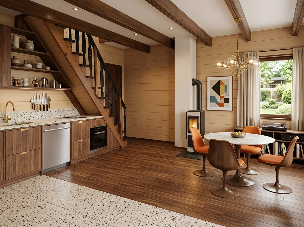 Kitchen interior in Mid-Century Modern style — photo by GenRoom AI