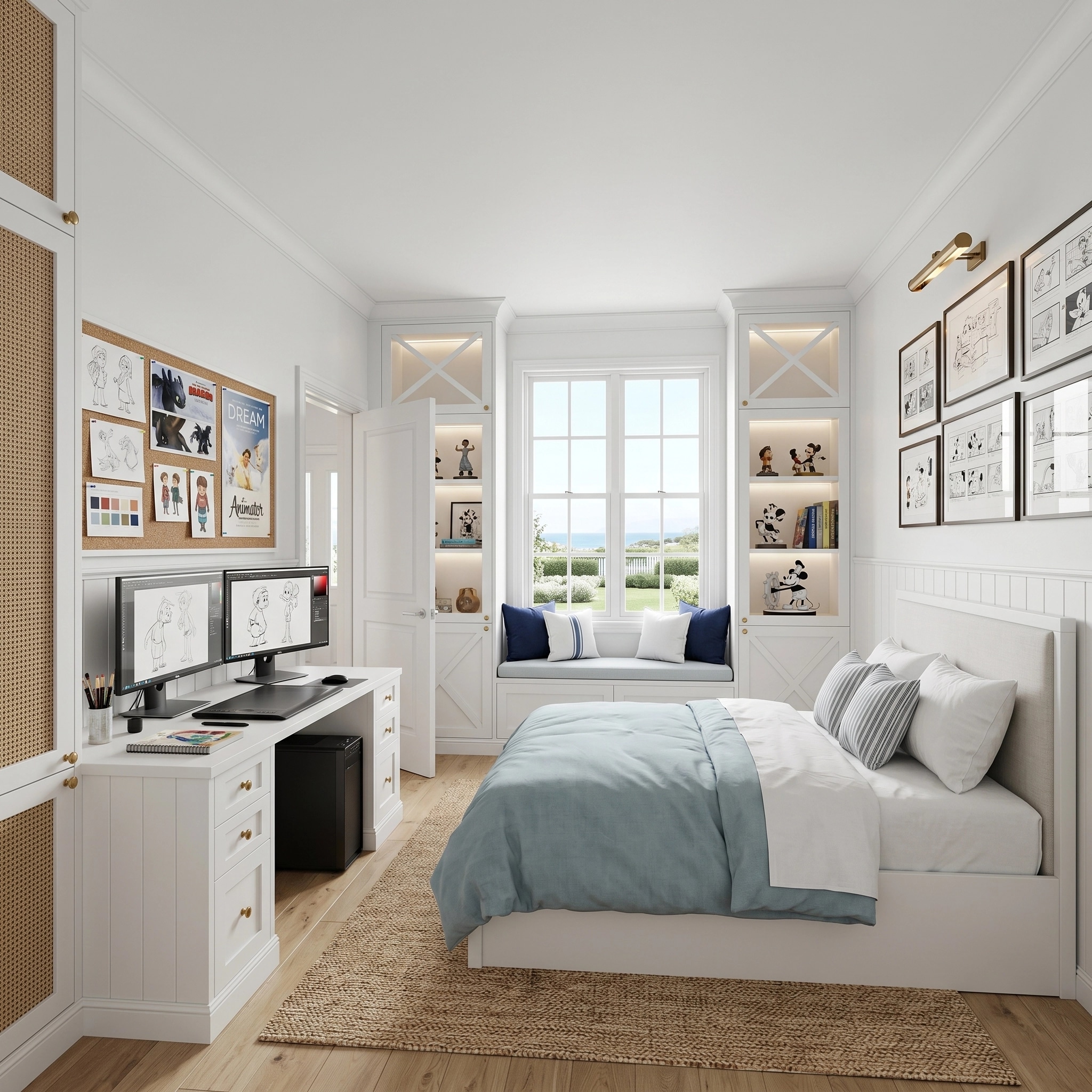 Интерьер дизайны Coastal / Hamptons стилінде — GenRoom AI жасаған Жатын бөлме