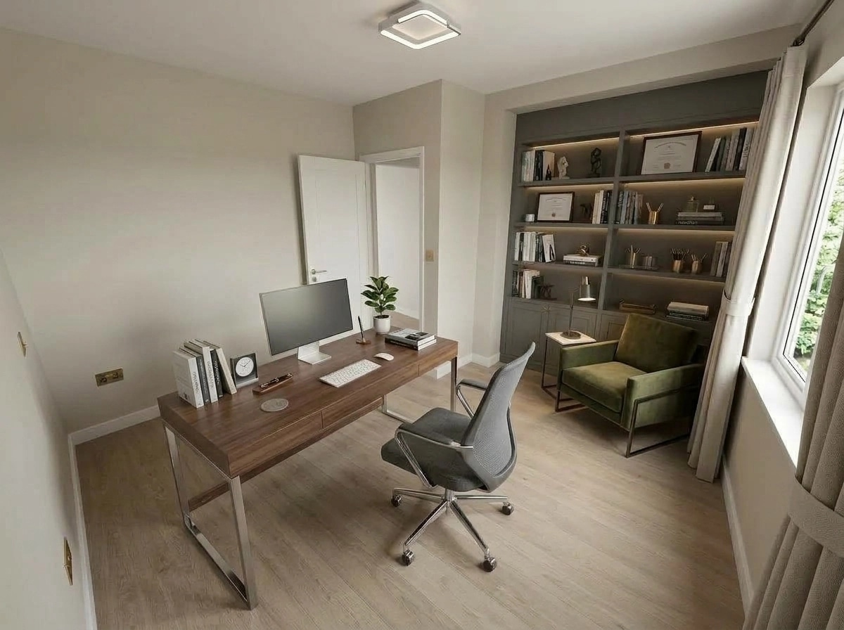 Office interior in Transitional style — photo by GenRoom AI