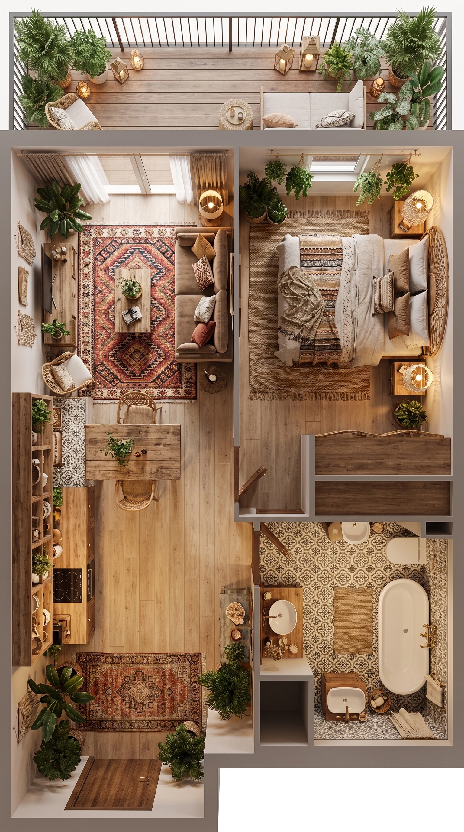 Интерьер дизайны Bohemian стилінде — GenRoom AI жасаған Қонақ бөлме