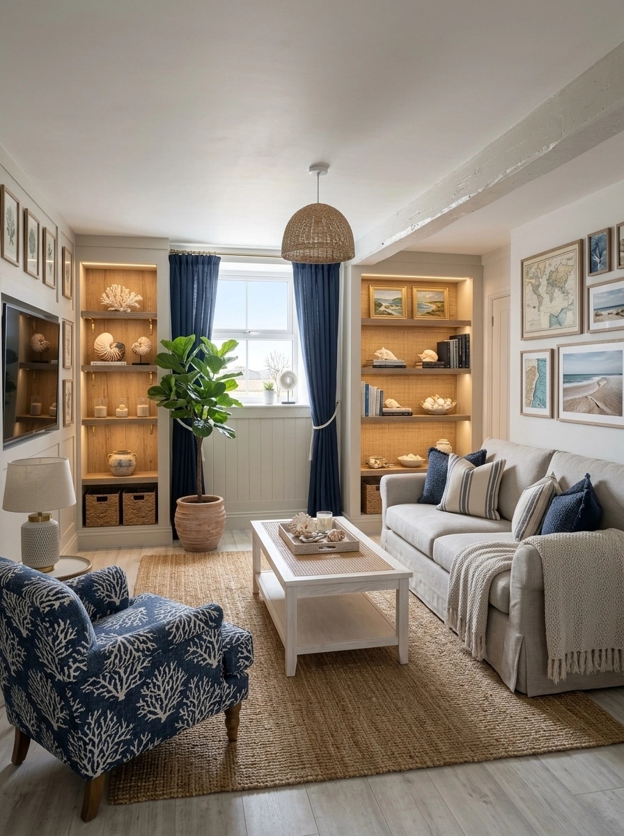 Coastal / Hamptons Sala de Estar design — interior photo by GenRoom AI