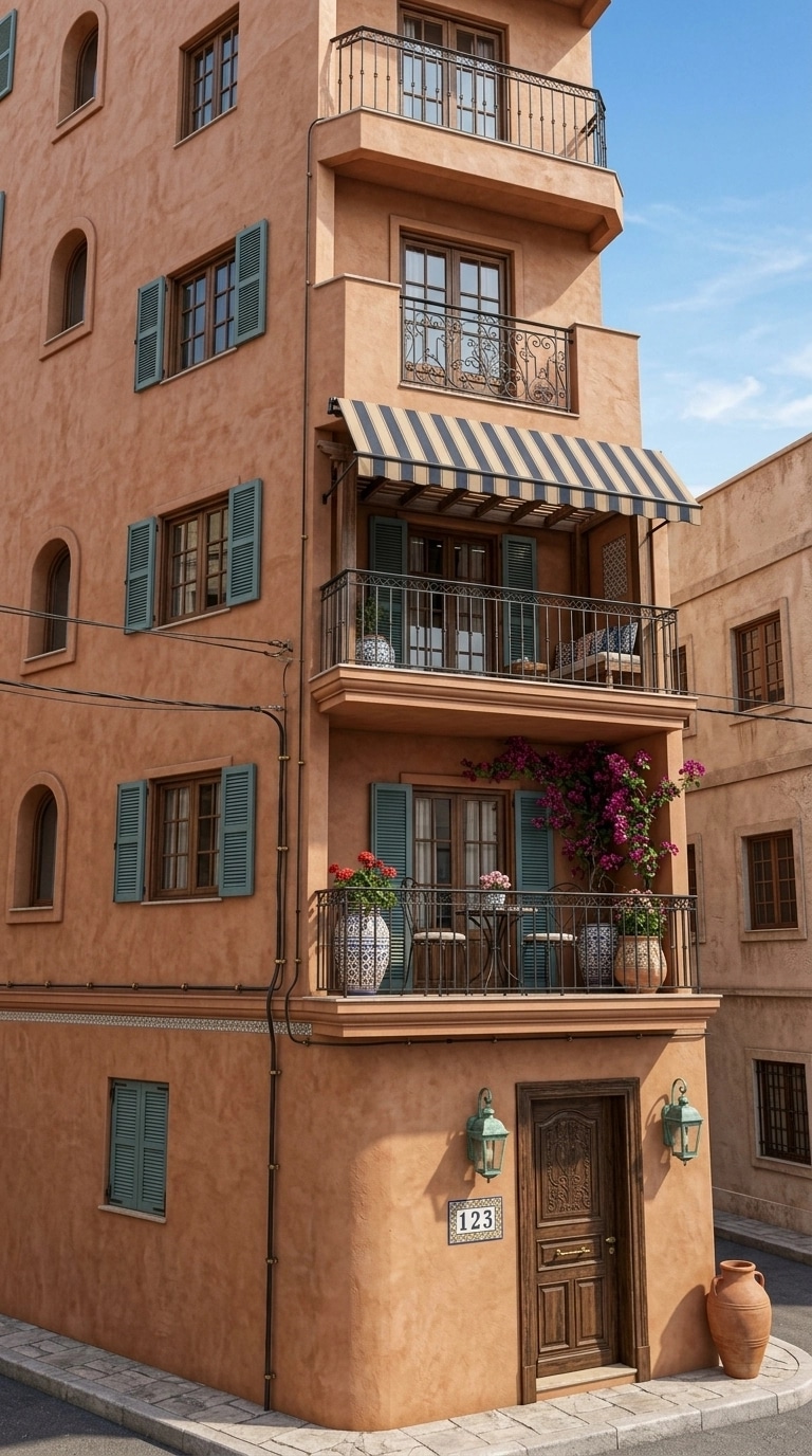Facade design in Mediterranean Facade style — photo by GenRoom AI