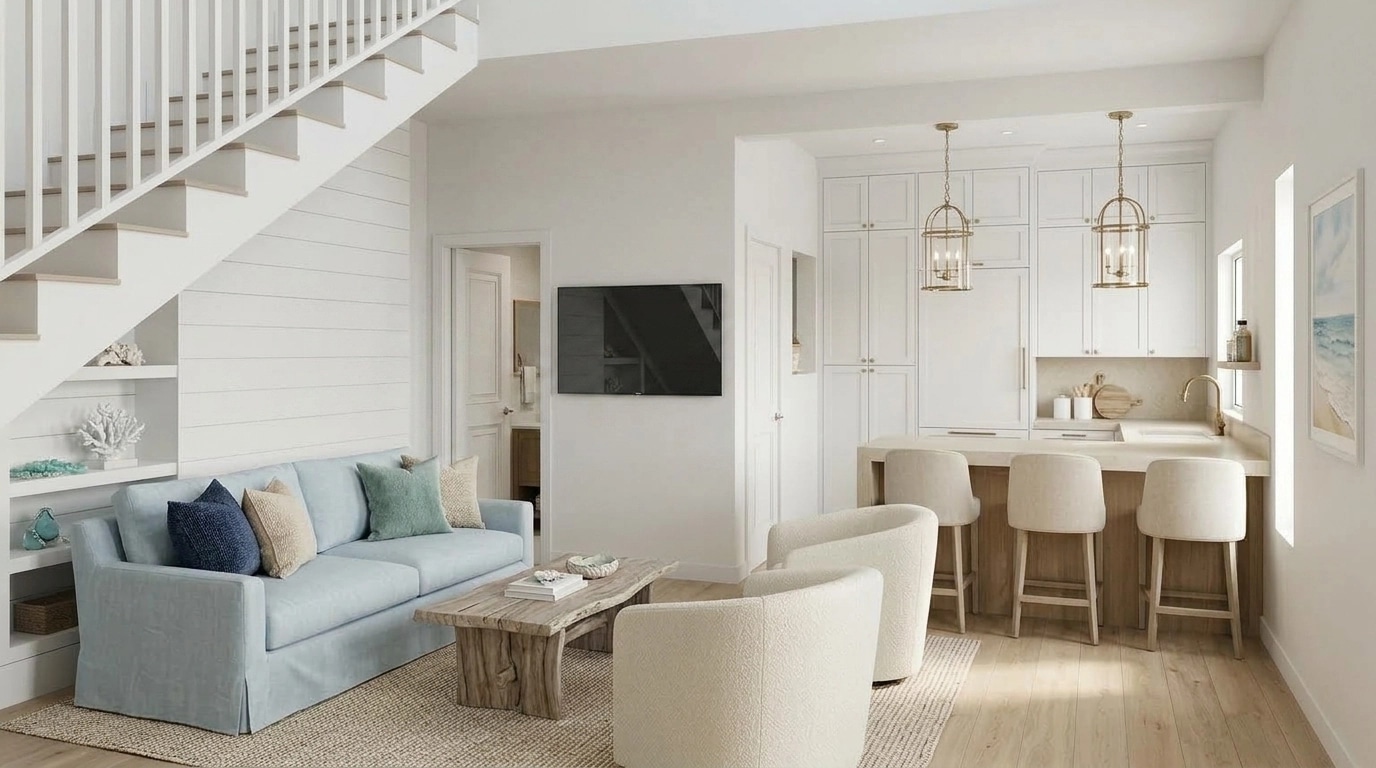 Interior design in Coastal / Hamptons style — Living Room by GenRoom AI