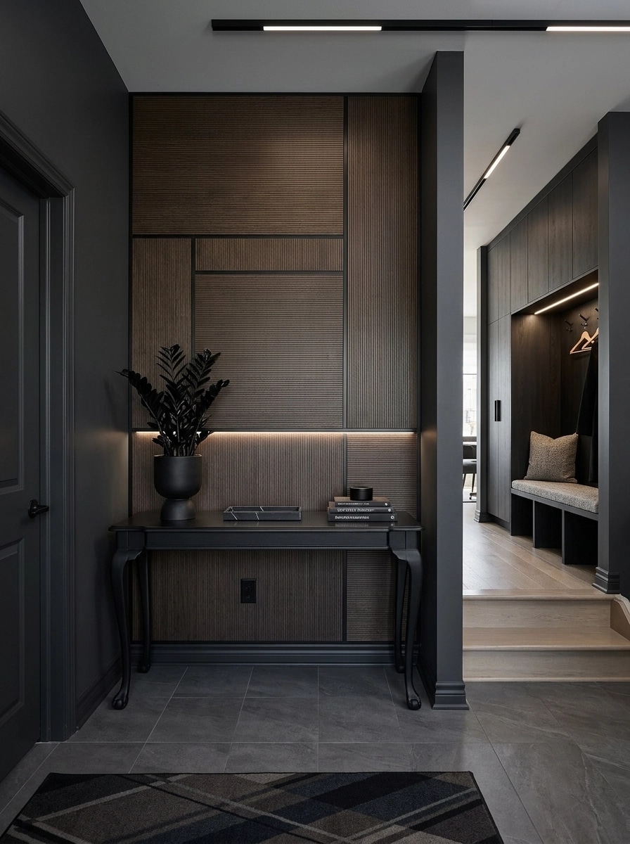 Hallway interior in Blacktec style — photo by GenRoom AI