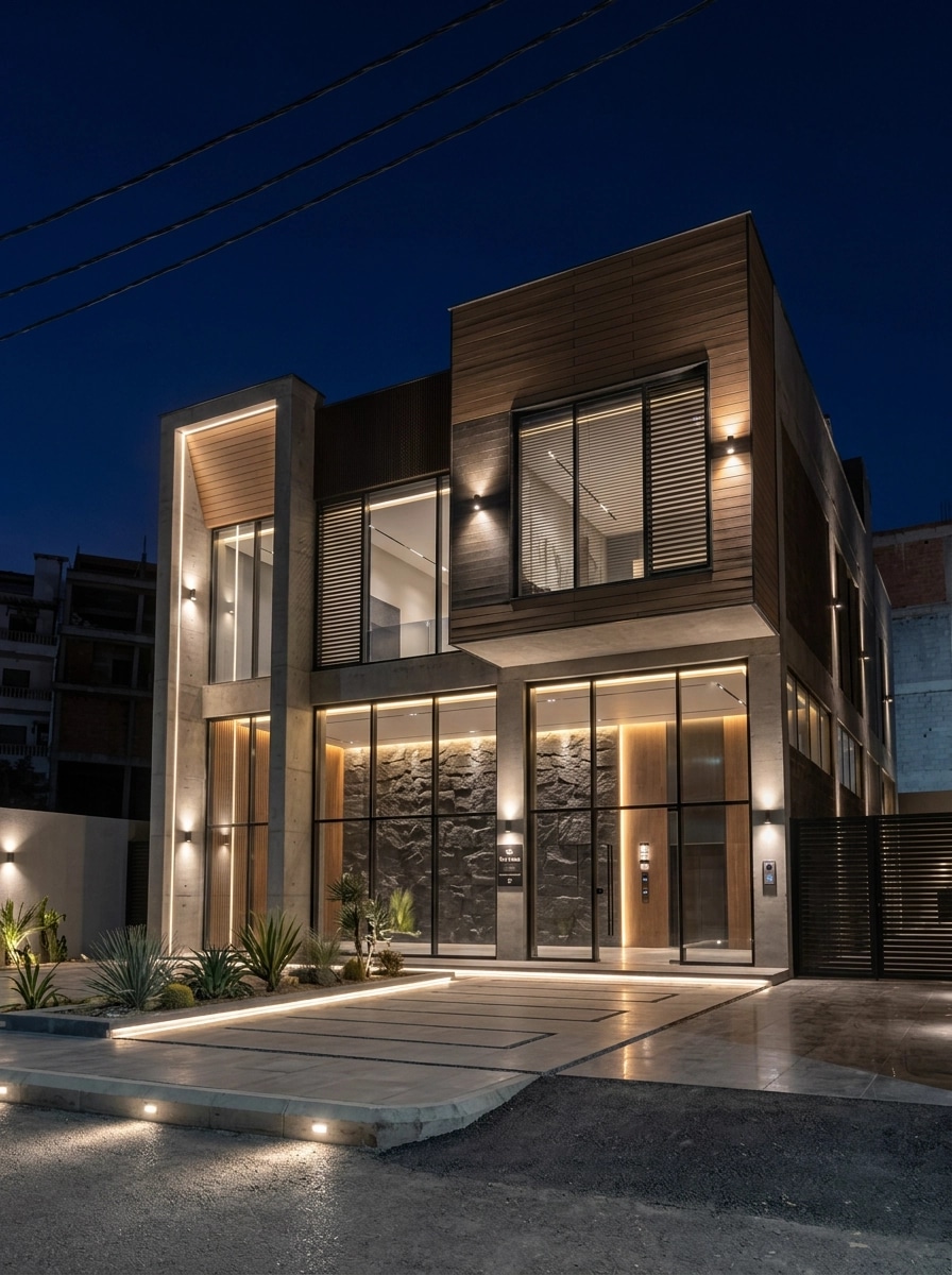 Fasad dizayni — Contemporary Facade uslubi — GenRoom AI tomonidan Fasad