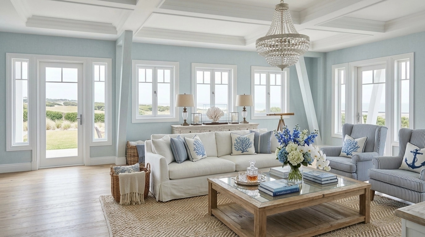 Interior design in Coastal / Hamptons style — Living Room by GenRoom AI