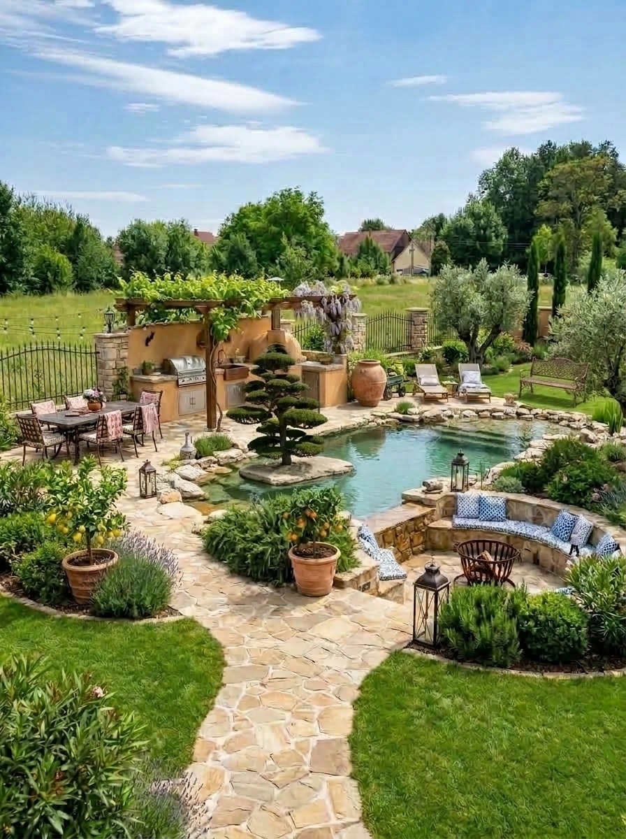 Landscape design in Mediterranean Yard style — Yard by GenRoom AI