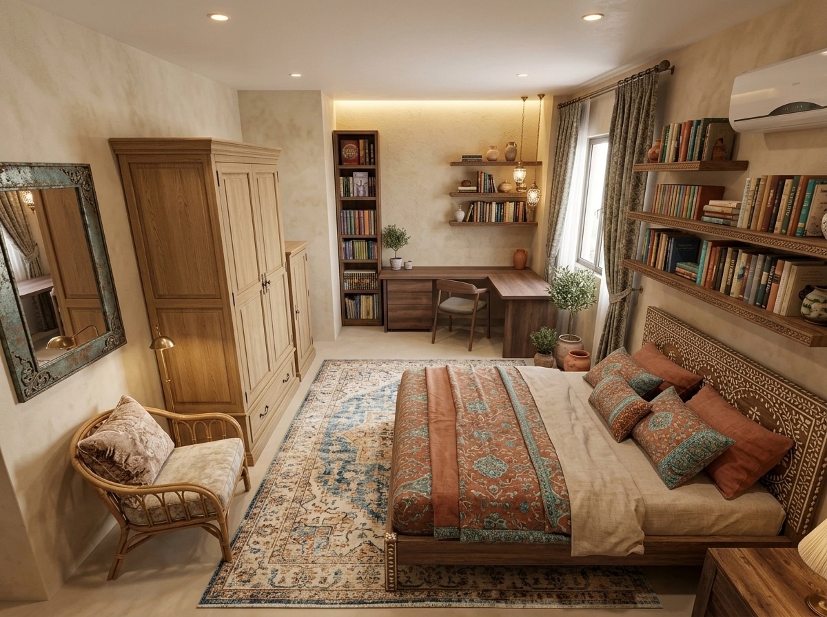 İç mekân tasarımı Mediterranean stili — Yatak Odası GenRoom AI