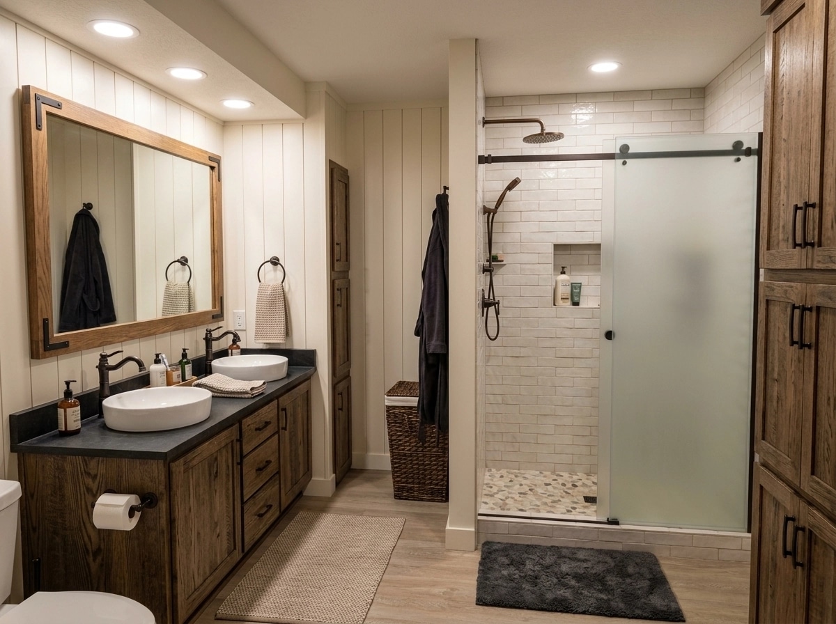 Bathroom interior in Modern Farmhouse style — photo by GenRoom AI