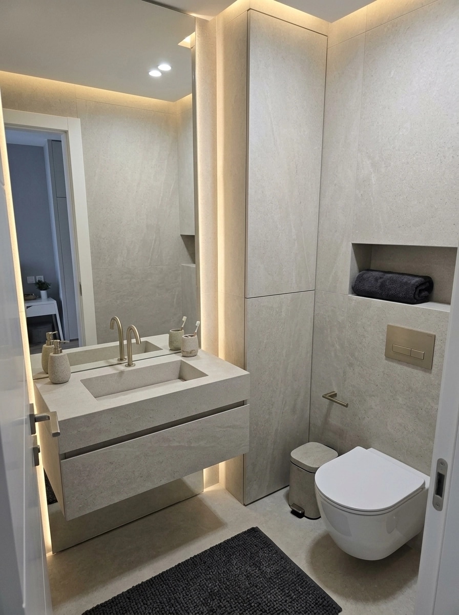 Bathroom interior in Minimalism style — photo by GenRoom AI