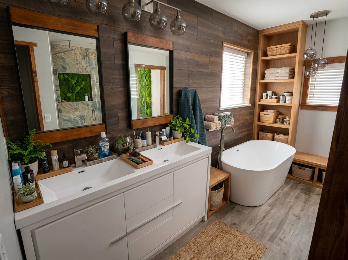Bathroom interior in Biophilic style — photo by GenRoom AI