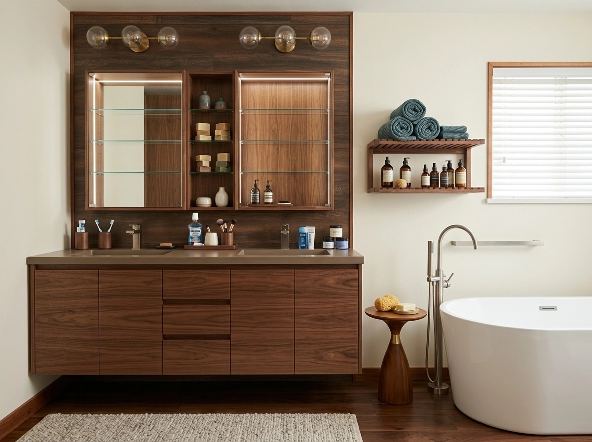 Bathroom interior in Mid-Century Modern style — photo by GenRoom AI