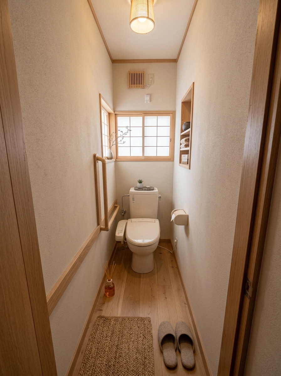 Bathroom interior in Japandi style — photo by GenRoom AI