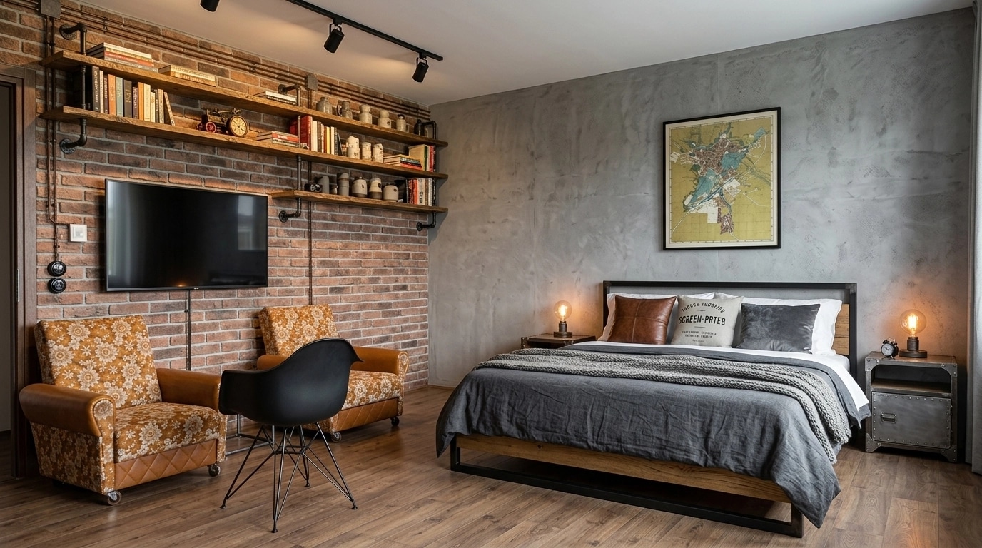 Interior design in Loft / Industrial style — Bedroom by GenRoom AI