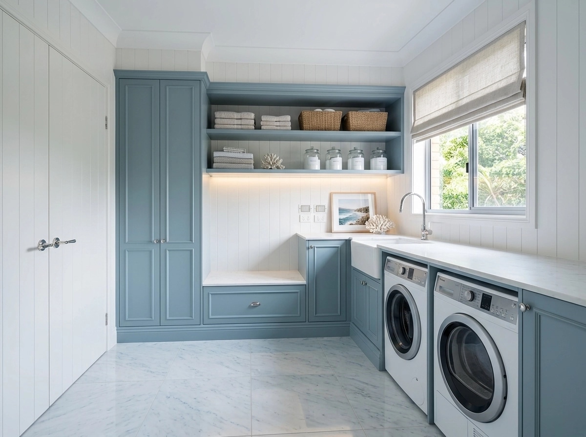 Diseño de interiores en estilo Coastal / Hamptons — laundry por GenRoom AI
