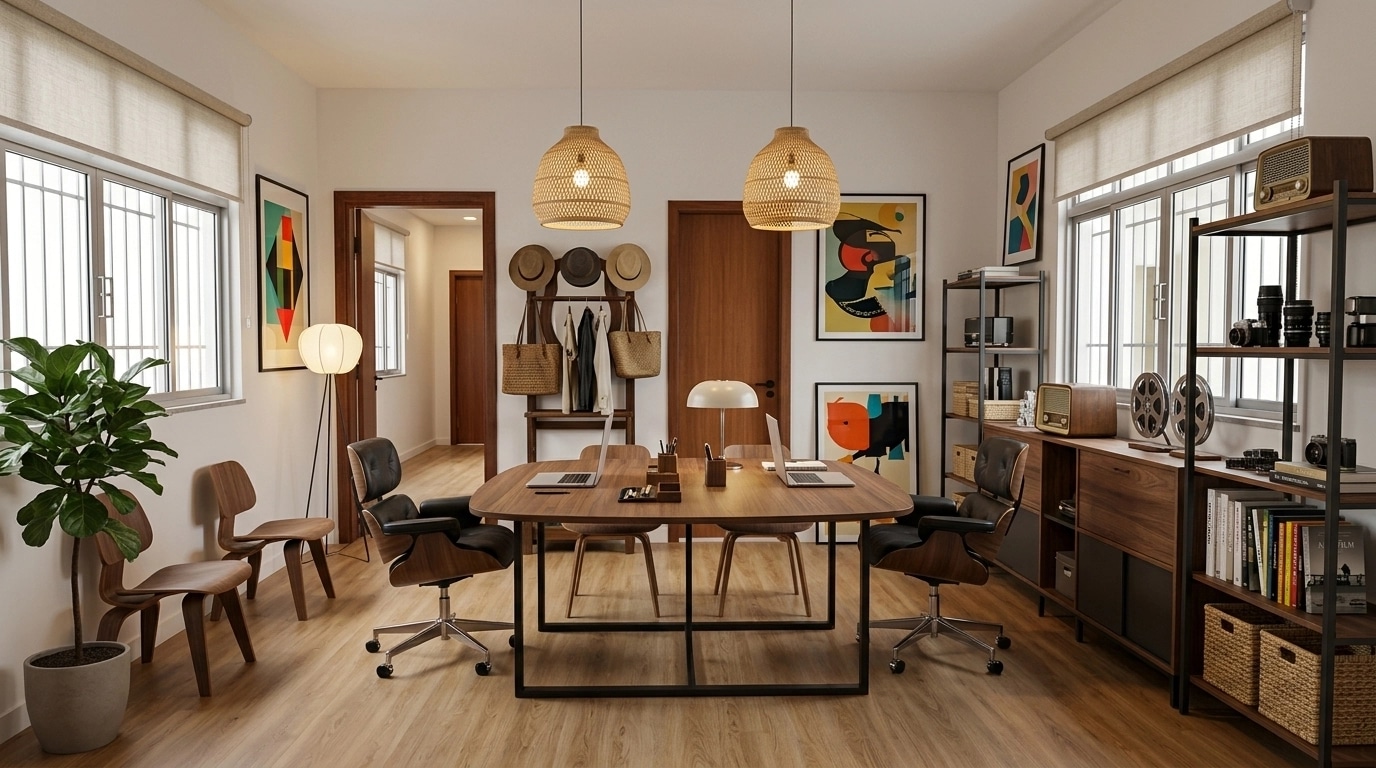Office interior in Mid-Century Modern style — photo by GenRoom AI