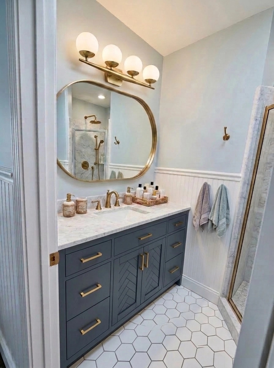 Bathroom interior in Coastal / Hamptons style — photo by GenRoom AI