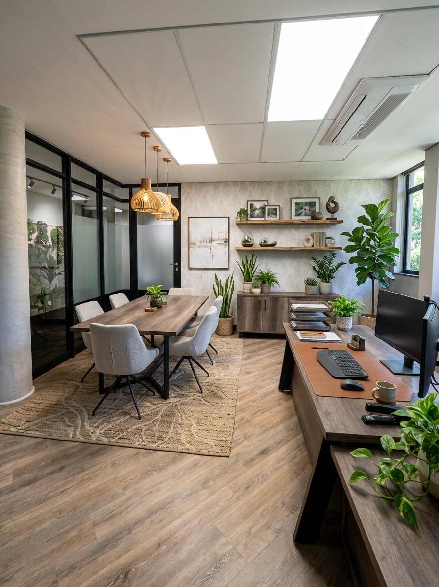 Office interior in Biophilic style — photo by GenRoom AI