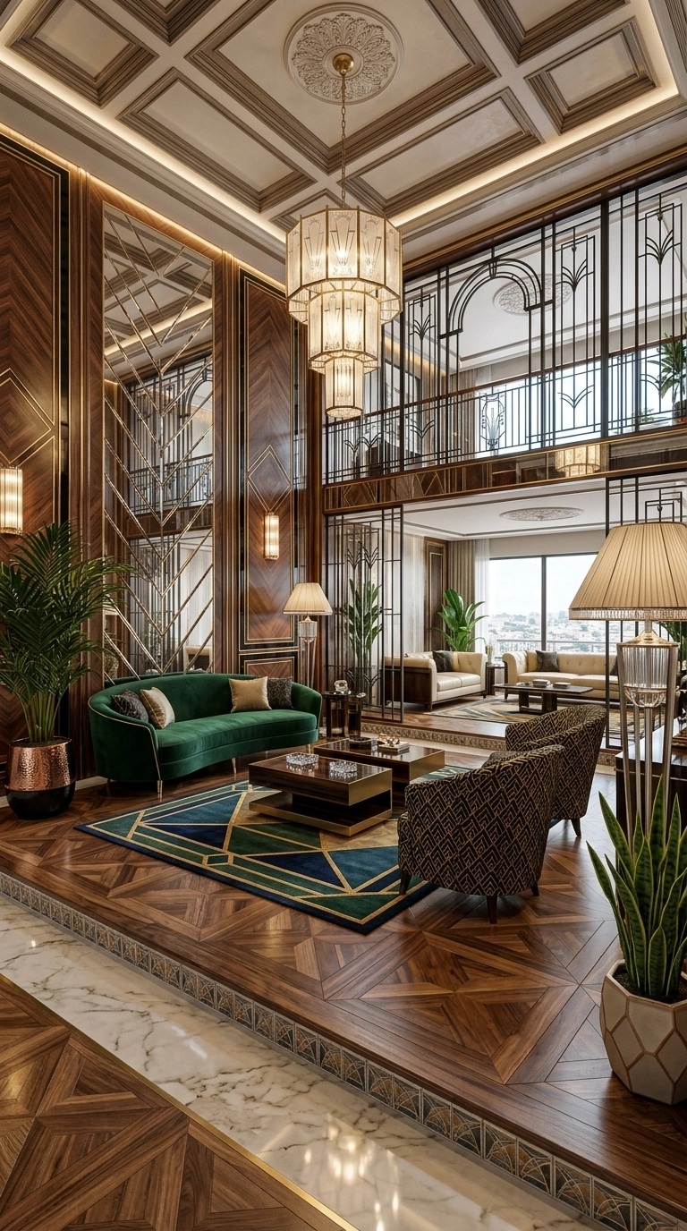 İç mekân tasarımı Art Deco stili — Oturma Odası GenRoom AI