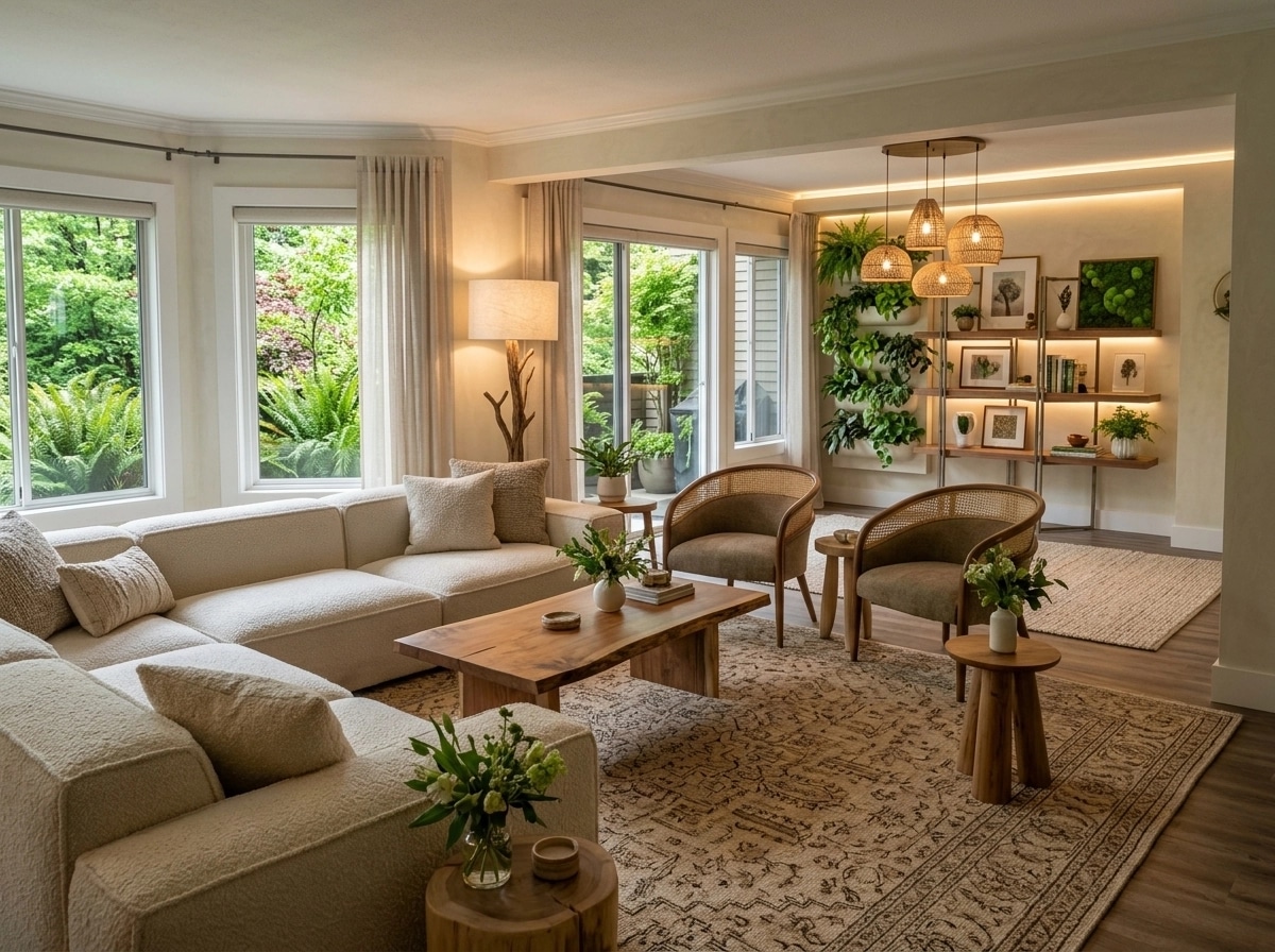 Biophilic Living Room design — interior photo by GenRoom AI