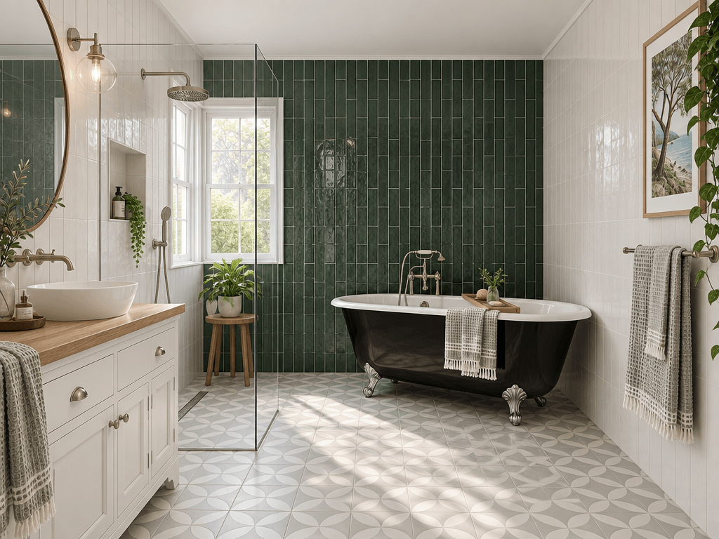 Bathroom interior in Coastal / Hamptons style — photo by GenRoom AI