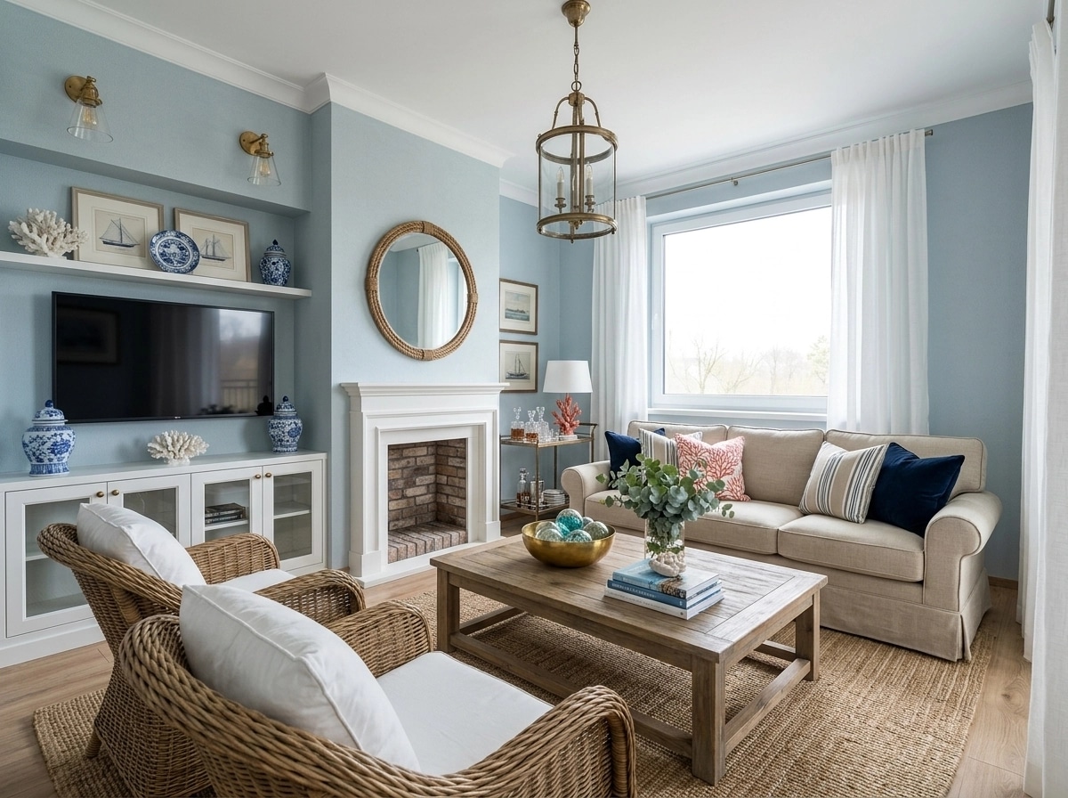 Interior design in Coastal / Hamptons style — Living Room by GenRoom AI