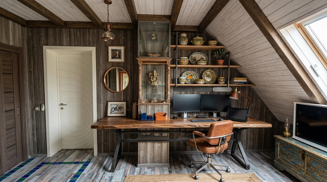 Interior desain di Loft / Industrial gaya — home_office oleh GenRoom AI