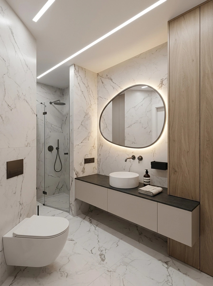 Bathroom interior in Minimalism style — photo by GenRoom AI