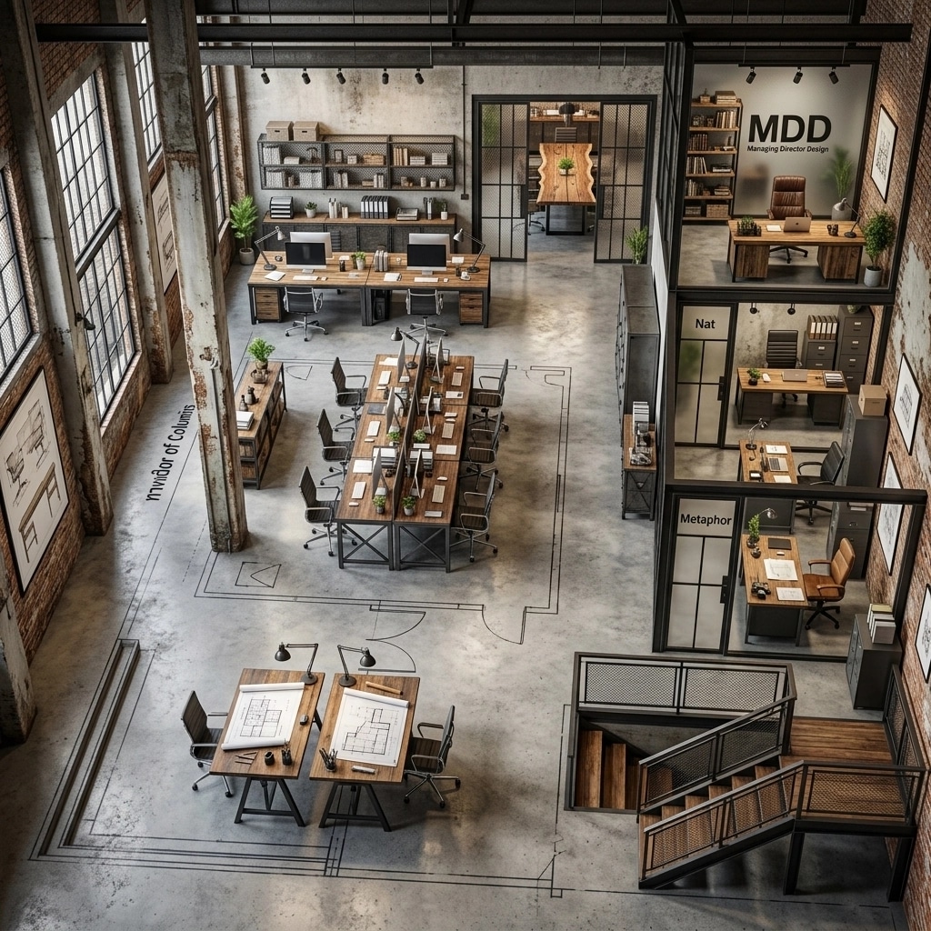 Interior design in Loft / Industrial style — office_space by GenRoom AI