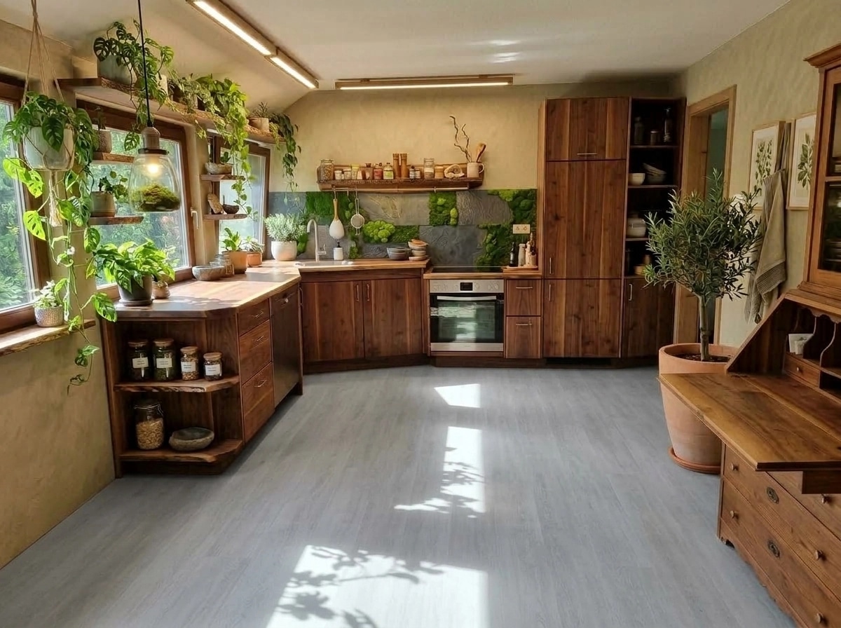 Kitchen interior in Biophilic style — photo by GenRoom AI