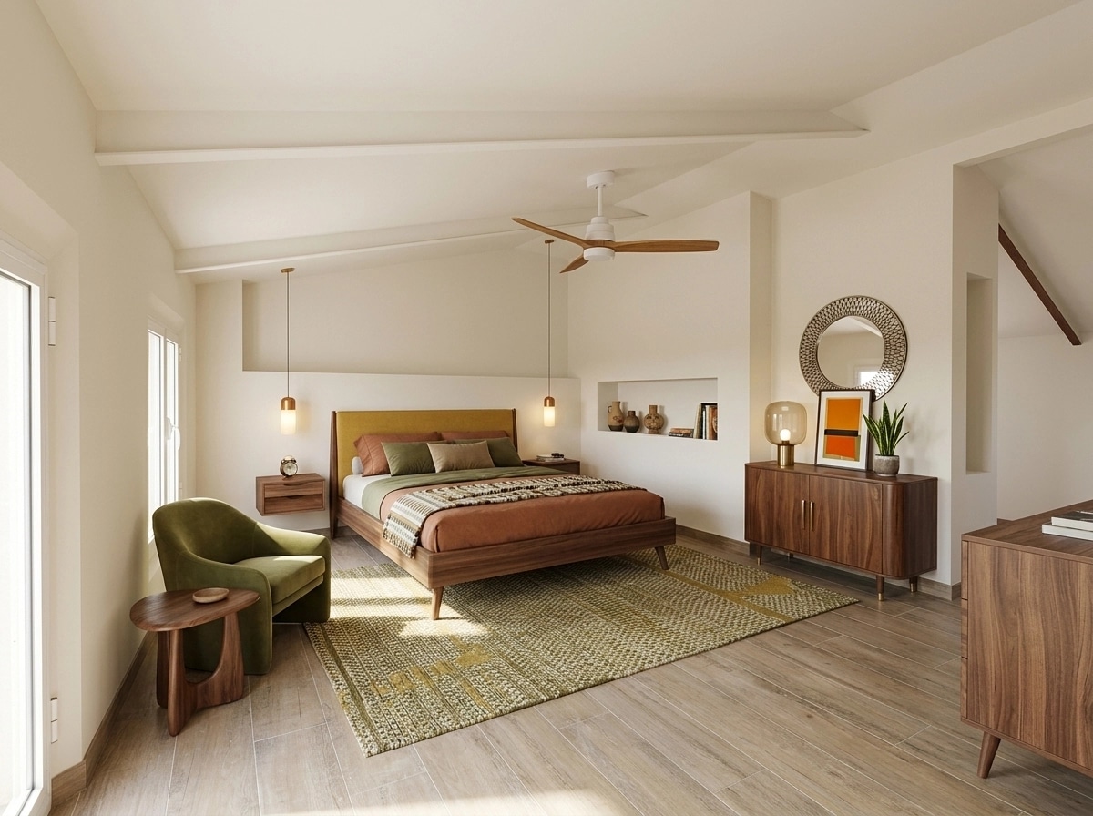 Mid-Century Modern Bedroom design — interior photo by GenRoom AI