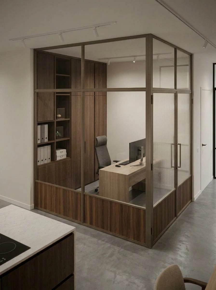 Office interior in Japandi style — photo by GenRoom AI