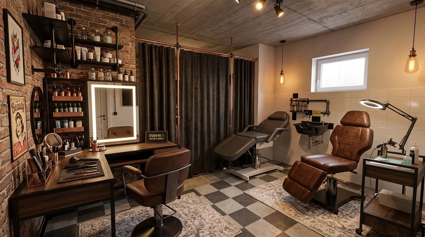 Interior desain di Loft / Industrial gaya — beauty_salon oleh GenRoom AI