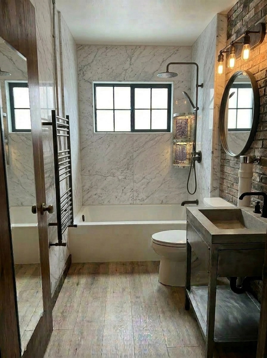 Bathroom interior in Loft / Industrial style — photo by GenRoom AI