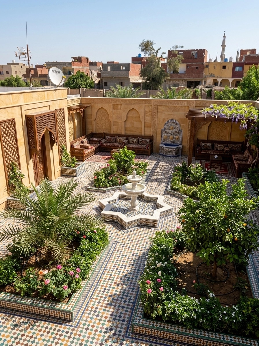 Yard design in Arabian Courtyard style — photo by GenRoom AI