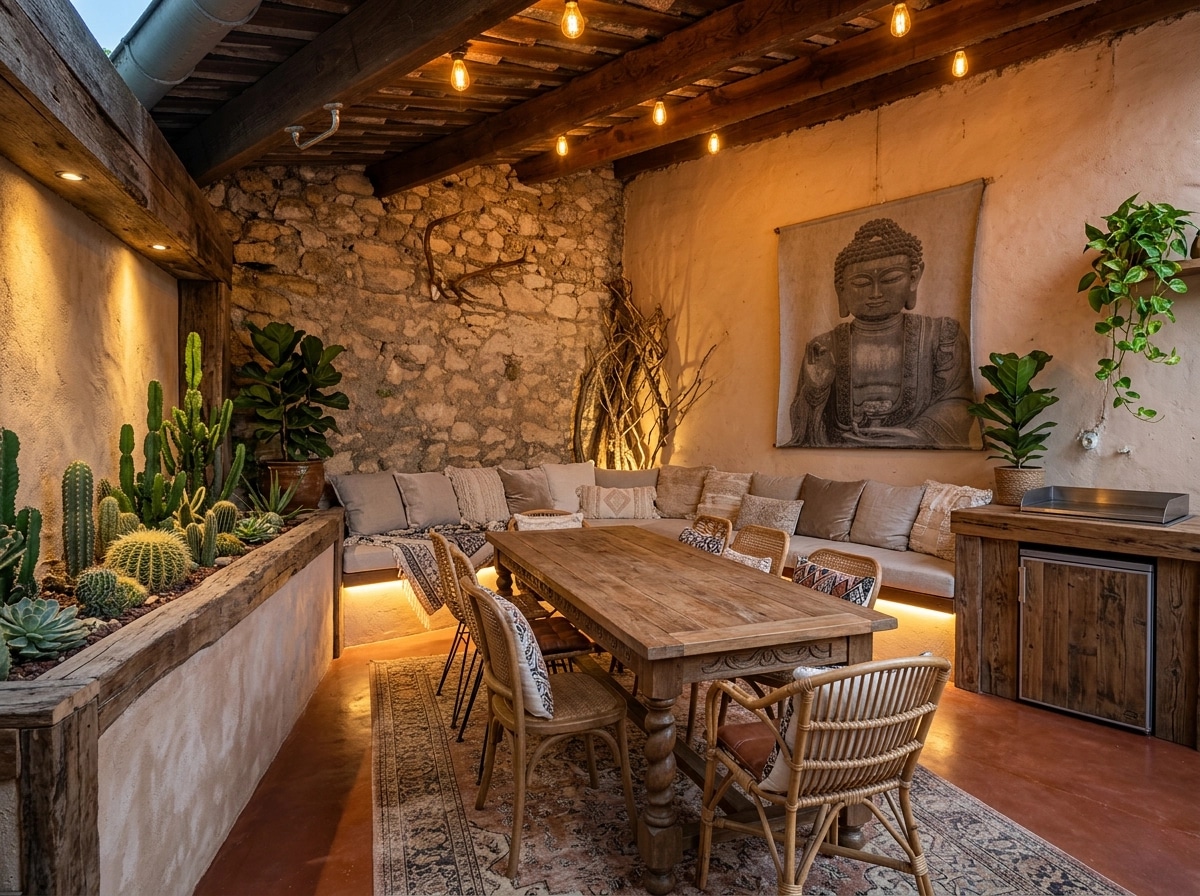Interior design in Bohemian style — terrace by GenRoom AI