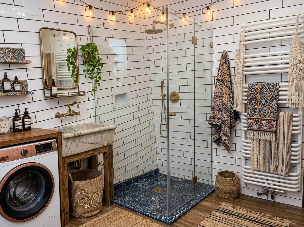 Bathroom interior in Bohemian style — photo by GenRoom AI