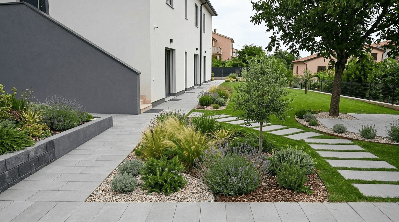 Design paisagístico em estilo Contemporary Yard — Jardim por GenRoom AI
