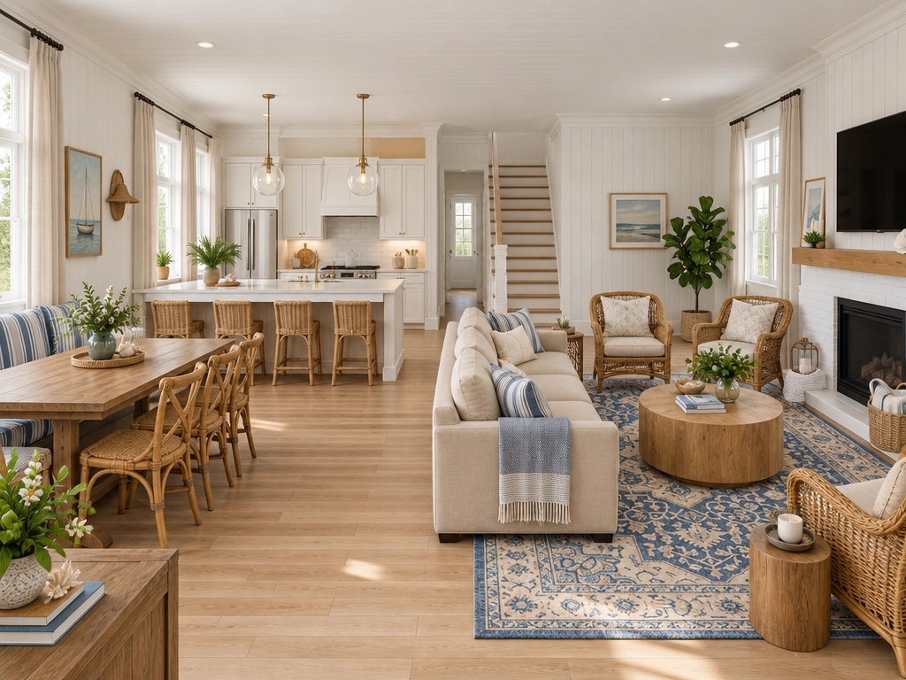 Coastal / Hamptons Living Room design — interior photo by GenRoom AI