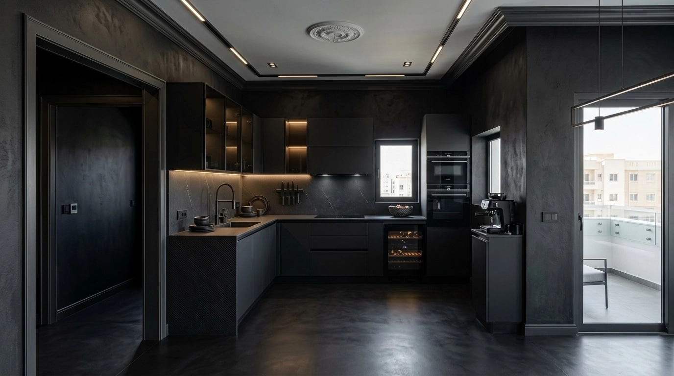 Kitchen interior in Blacktec style — photo by GenRoom AI