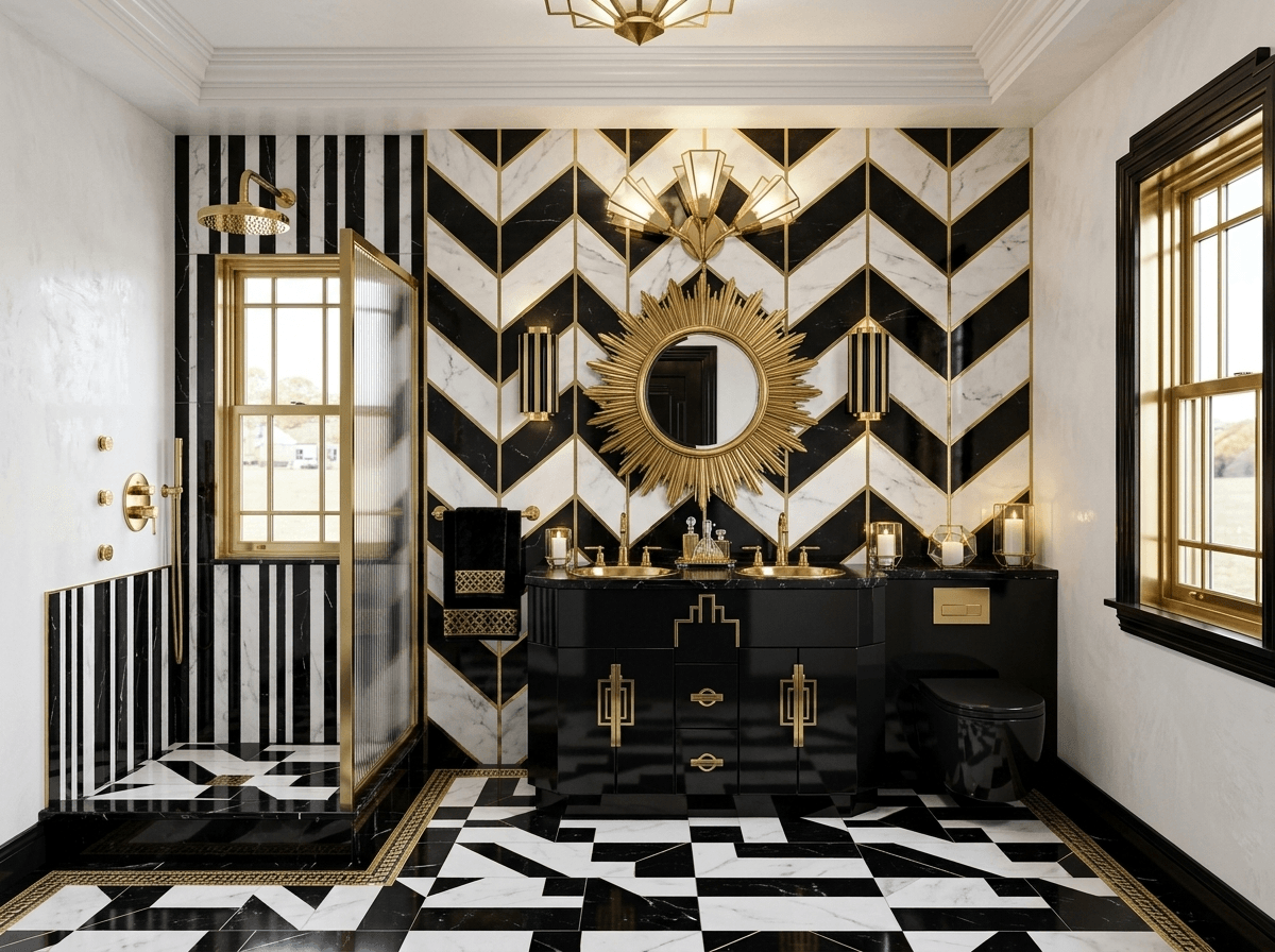 Bathroom interior in Art Deco style — photo by GenRoom AI