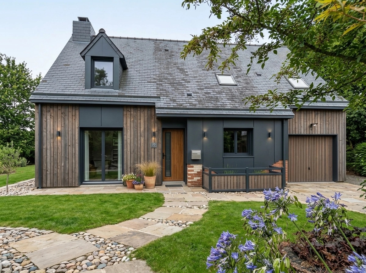 Facade design in Barnhouse Facade style — photo by GenRoom AI