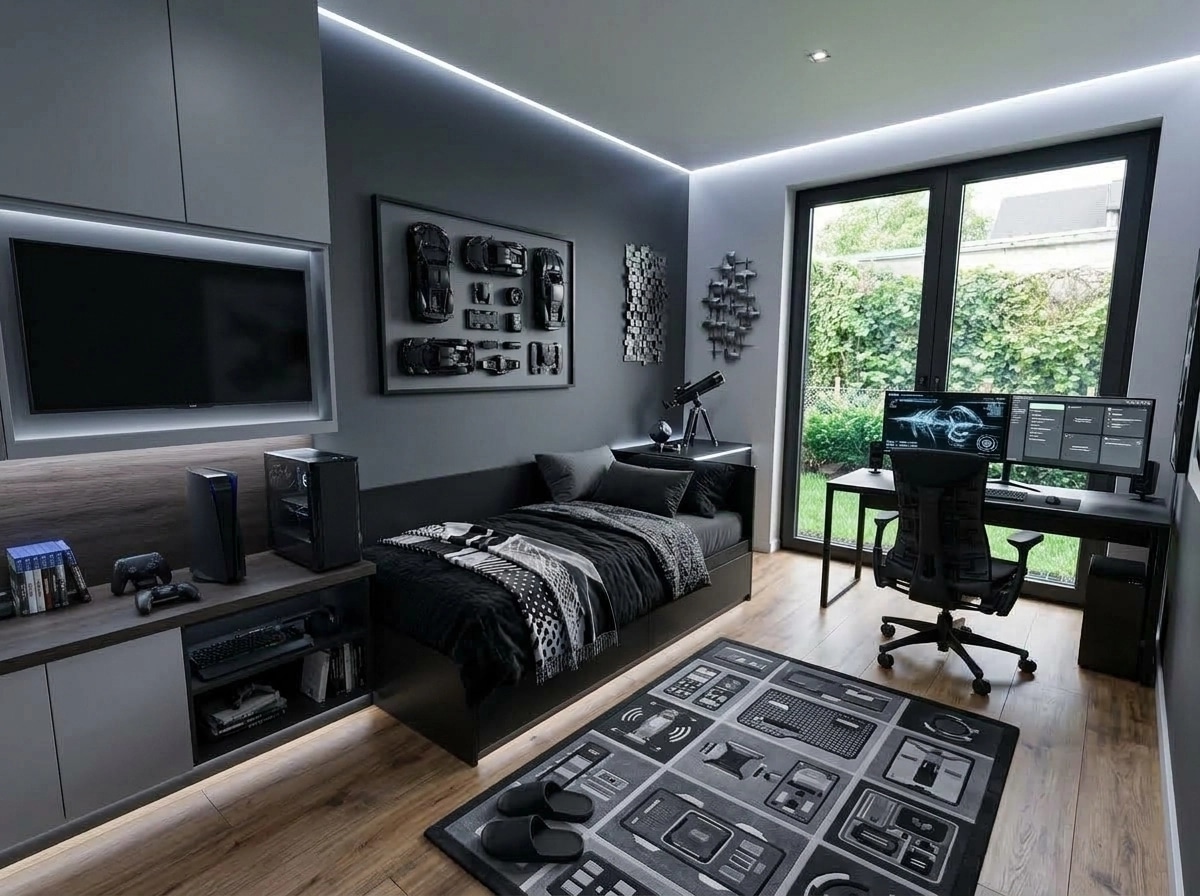 Diseño de interiores en estilo Blacktec — Habitación Infantil por GenRoom AI
