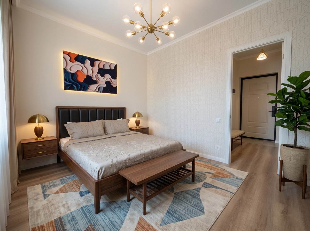 Mid-Century Modern Camera da Letto design — interior photo by GenRoom AI
