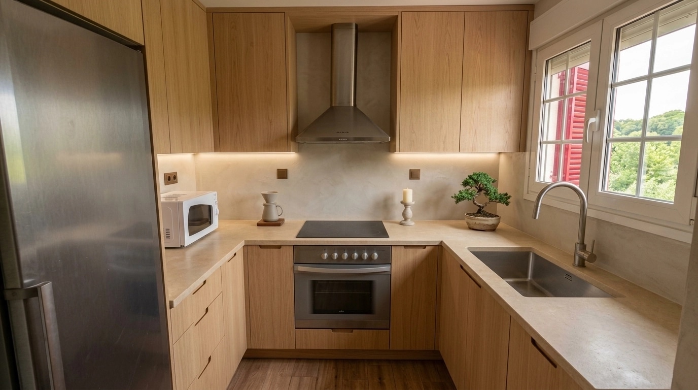 Kitchen interior in Japandi style — photo by GenRoom AI