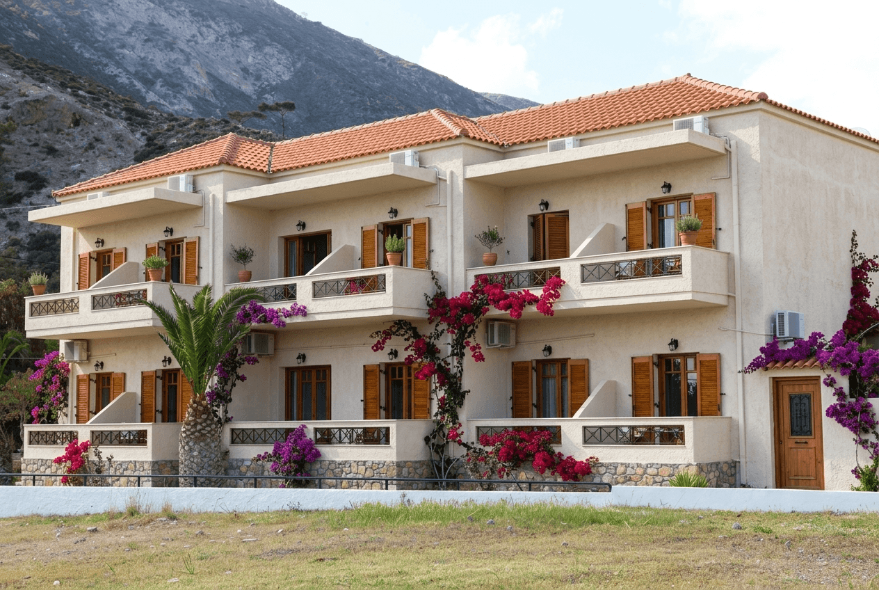 Facade design in Mediterranean Facade style — photo by GenRoom AI