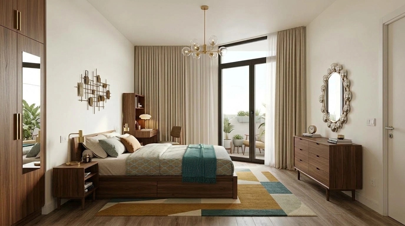 Interior design in Mid-Century Modern style — Bedroom by GenRoom AI