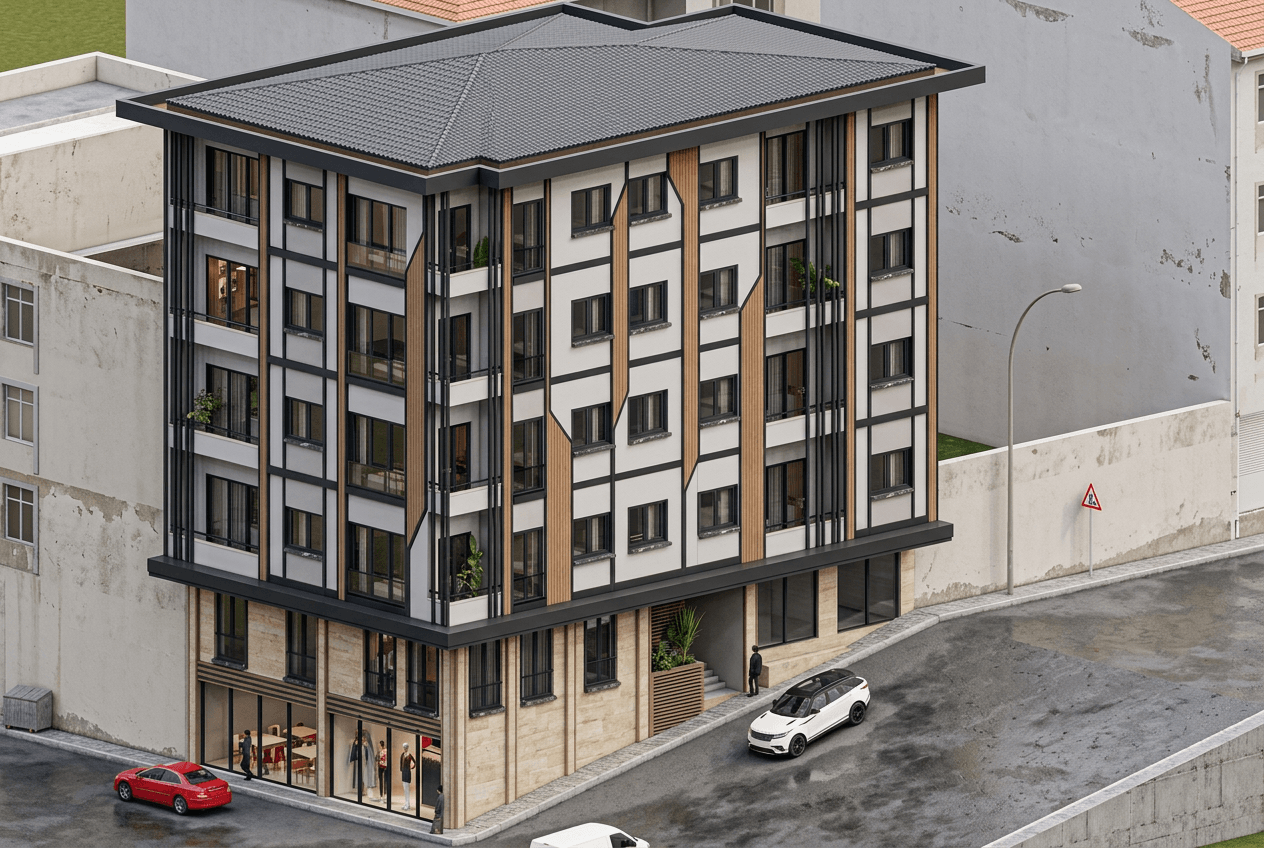 Fasad desain di Contemporary Facade gaya — Fasad oleh GenRoom AI