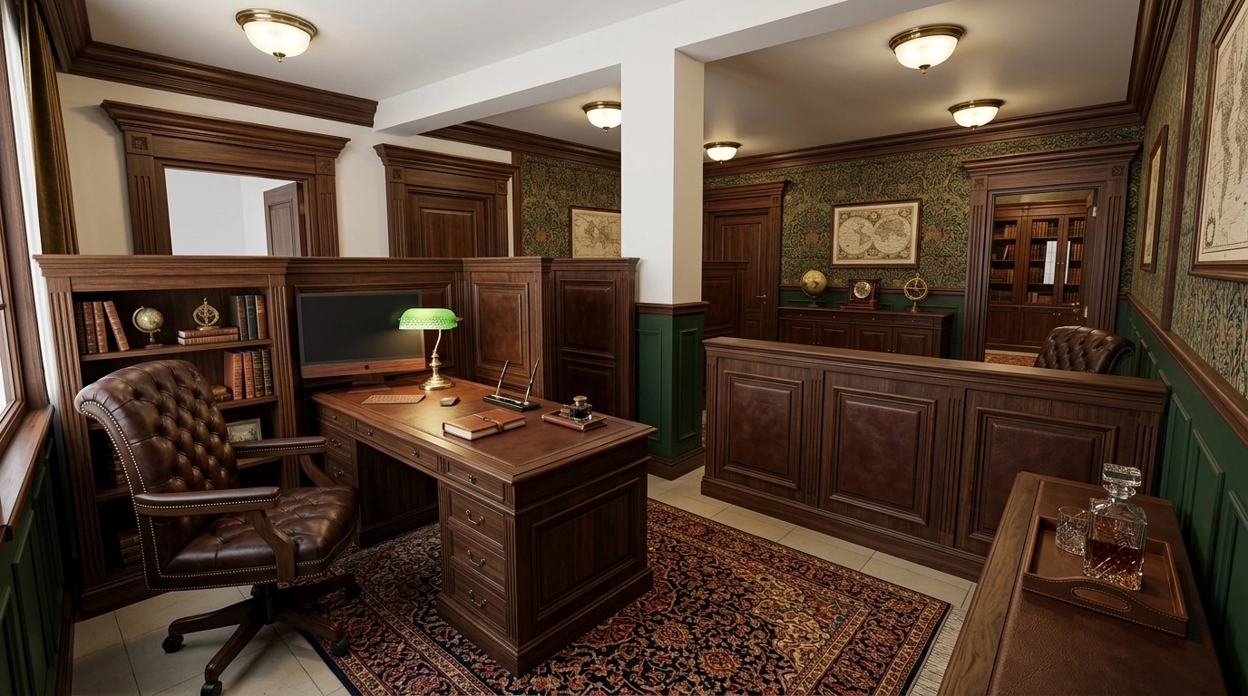 Office interior in British style — photo by GenRoom AI