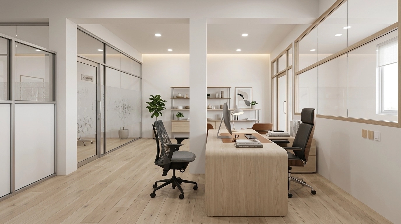 Office interior in Scandinavian style — photo by GenRoom AI